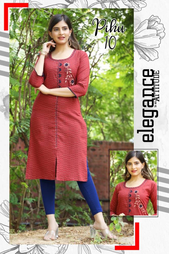 Pihu Fancy Ethnic Wear Heavy Cotton Designer Kurti Collection